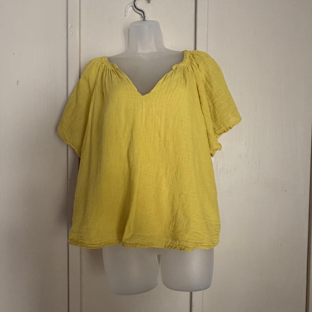 Velvet By Graham & Spencer Blouse Womens Large Yellow Gauze Cotton V Neck Top